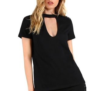 Garage choker V neck cut out tee